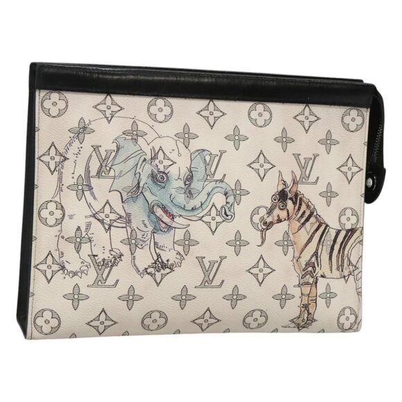 LOUIS VUITTON Monogram Savanna Pochette Voyager MM Clutch Bag White - Picture 1 of 15